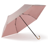 Sunbarry Romantic Breezer UV-Sonnenschirm in Blush Rose – geöffnet, Goldgriff, Herzbordüre